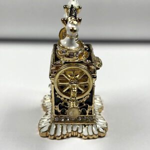 Bejeweled Vintage Antique Style Telephone Trinket Box Gold Enamel Crystal Kitsch